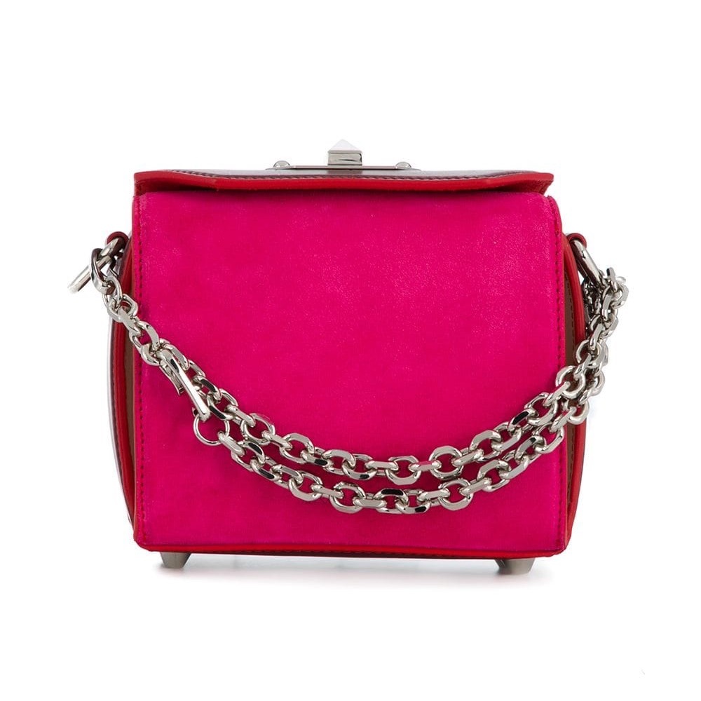 Alexander McQueen Hot Pink Mini Box Bag with Silver Chain